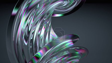 Kristall und Glas Chrom Brechung und Reflexion Erfrischend Geheimnisvoll Elegant Modern 3D Rendering Abstrakter Hintergrund Hochwertige 3D-Illustration