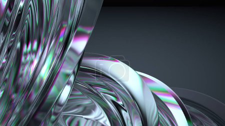 Cristal y vidrio Refracción cromada y reflexión Transparente Fresco Elegante Moderno 3D Renderizado Abstracto Fondo Ilustración 3d de alta calidad