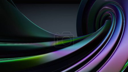 Plaque métal ondulé Rainbow Reflection Contemporary Bezier Curve Elegant Modern 3D Rendering Abstract Background Illustration 3D de haute qualité
