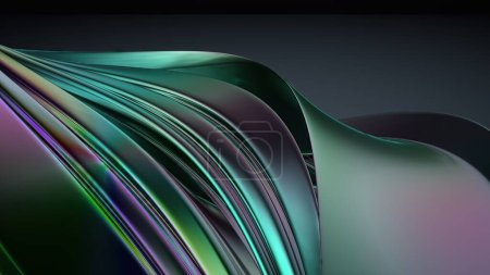 Plaque en métal ondulé Rainbow Reflection Bezier Curve Delicate Elegant Modern 3D Rendering Abstract Background Illustration 3D de haute qualité