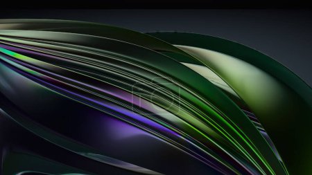Placa ondulada de metal Reflexión del arco iris Curva de Bezier de lujo Elegante Renderizado 3D moderno Fondo abstracto Ilustración 3D de alta calidad