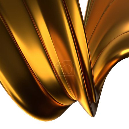 Gold Luxury Bezier Curve Art Placa orgánica de metal aislado Elegante Renderizado 3D moderno Fondo abstracto Ilustración 3D de alta calidad