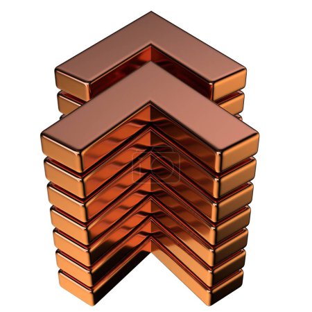 Elemento de diseño de forma de objeto de metal de cobre triangular encadenado aislado Elegante Renderizado 3D moderno Fondo abstracto Ilustración 3D de alta calidad