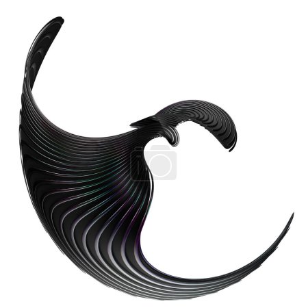 Schwarz und Regenbogen Metall wellenförmige Streifen chic ruhig isoliert elegant modern 3D Rendering abstrakter Hintergrund Hochwertige 3D-Illustration