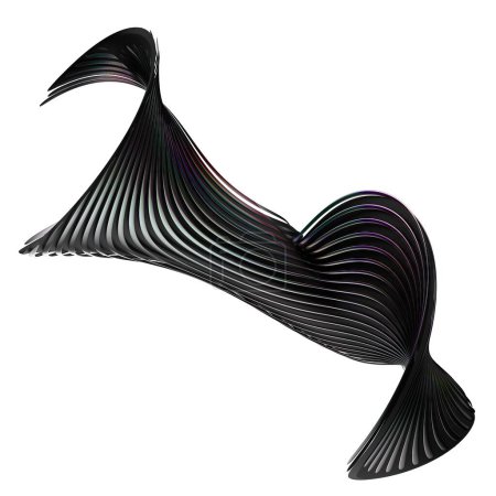 Schwarz und Regenbogen Metall wellenförmige Bänder dunkle Atmosphäre vereint isoliert elegant moderne 3D-Rendering abstrakten Hintergrund Hochwertige 3D-Illustration