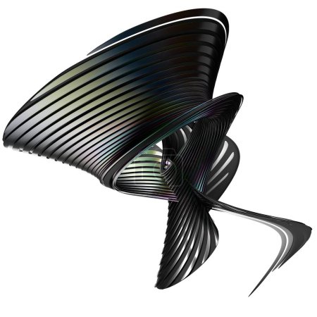 Black and rainbow metal wavy bands unified Bezier curve isolated Elégant Moderne 3D rendu abstrait Illustration 3D de haute qualité