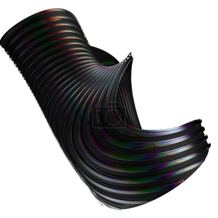 Schwarz und Regenbogen Metall Wellenbänder Moderne Kunst vereint isoliert Elegant Modern 3D Rendering abstrakter Hintergrund Hochwertige 3D Illustration