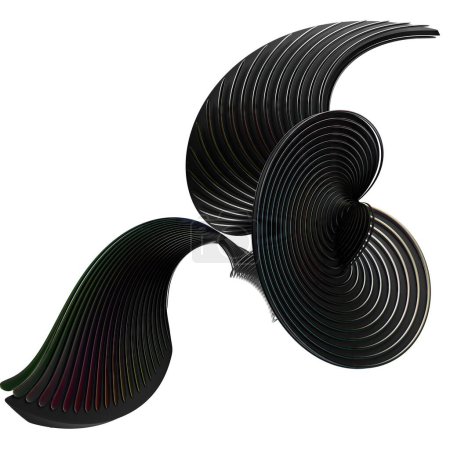 Bandes ondulées en métal noir et arc-en-ciel luxe chic isolé élégant moderne 3D rendu fond abstrait Illustration 3D de haute qualité
