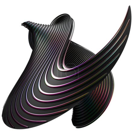 Schwarz und Regenbogen Metall Wellenstreifen Chic zeitgenössische Kunst isoliert Elegant Modern 3D Rendering abstrakter Hintergrund Hochwertige 3D-Illustration