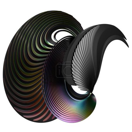 Schwarz und Regenbogen Metall wellenförmige Streifen Ruhige chic Isoliert Elegant Modern 3D Rendering abstrakter Hintergrund Hochwertige 3D-Illustration