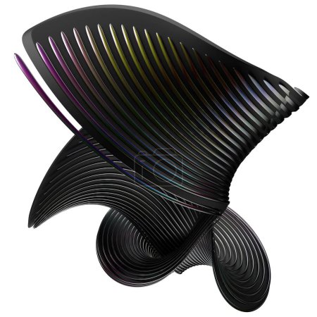 Schwarz und Regenbogen Metall wellenförmige Streifen chic ruhig isoliert elegant modern 3D Rendering abstrakter Hintergrund Hochwertige 3D-Illustration
