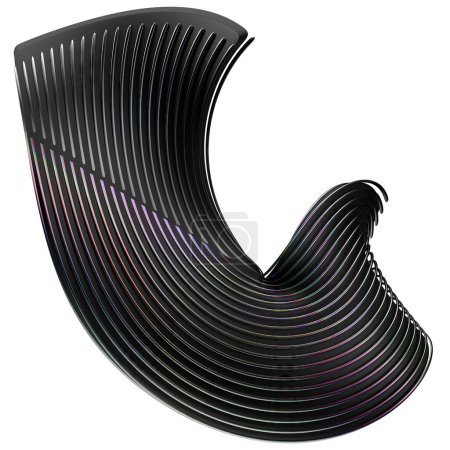 Schwarz und Regenbogen Metall wellige Streifen chic bezier Kurven isoliert Elegant Modern 3D Rendering abstrakter Hintergrund Hochwertige 3D-Illustration