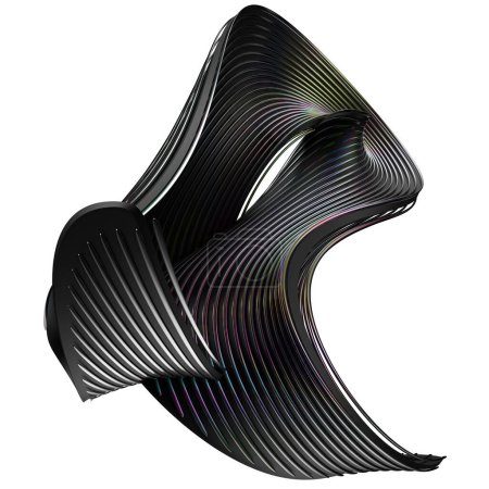 Bande ondulée en métal noir et arc-en-ciel Courbe Bezier luxe isolé Élégant Moderne 3D rendu abstrait Illustration 3D de haute qualité