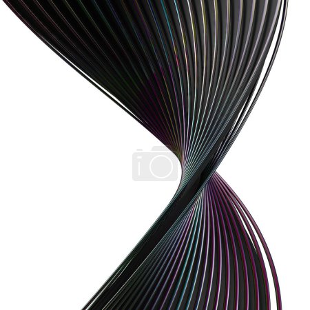 Schwarz und Regenbogen Metall Wellenbänder Ruhig und vereint isoliert Elegant Modern 3D Rendering abstrakter Hintergrund Hochwertige 3D Illustration