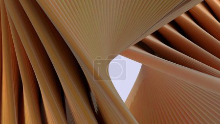 Eleganter und moderner 3D Rendering abstrakter Hintergrund mit einer einheitlichen dunklen Atmosphäre mit einem Knall aus orangefarbenen und sich überlappenden Bändern