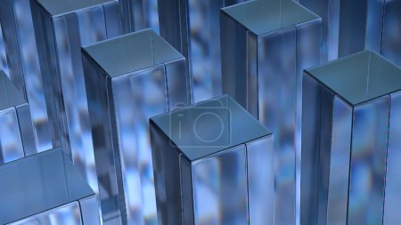 Blue Glass Cube Refraction and Reflection Geometry Shape Elegant Modern 3D Rendering Abstract Background High quality 3d illustration