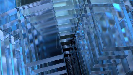 Refracción y reflexión del cubo de vidrio azul Forma científica Elegante Renderizado 3D moderno Fondo abstracto Ilustración 3D de alta calidad