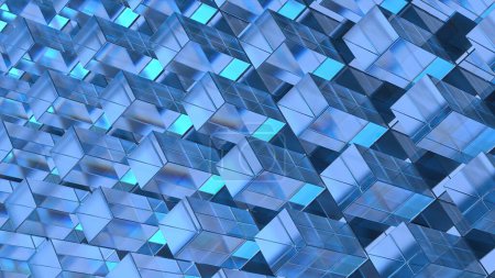 Refracción y reflexión del cubo de vidrio azul Estructura científica Elegante Renderizado 3D moderno Fondo abstracto Ilustración 3D de alta calidad
