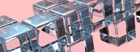 Pink Background and Crystal Cube Geometry Shape Refraction and Reflection Elegant Modern 3D Rendering Abstract Background High quality 3d illustration