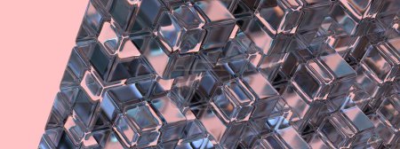 Geometría científica Refracción y reflexión de fondo rosa y cubos de cristal Elegante representación 3D moderna Fondo abstracto Ilustración 3D de alta calidad