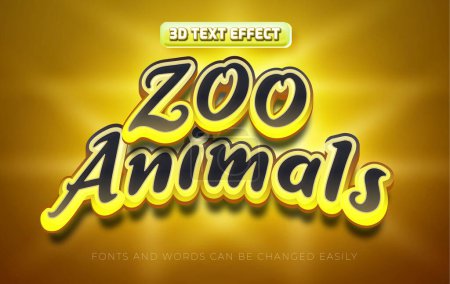 Illustration for Zoo animals 3d editable text effect style - Royalty Free Image