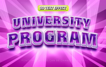Illustration for University program 3d editable text effect style - Royalty Free Image