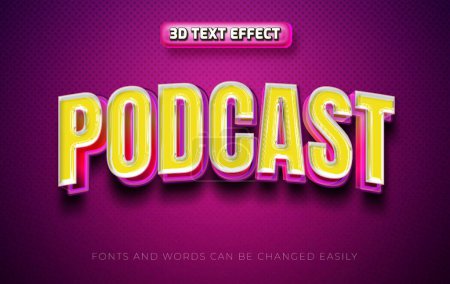 Illustration for Podcast 3d editable text effect style - Royalty Free Image