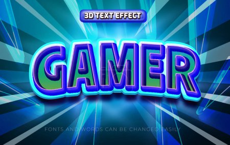 Illustration for Gamer blue 3d editable text effect style - Royalty Free Image