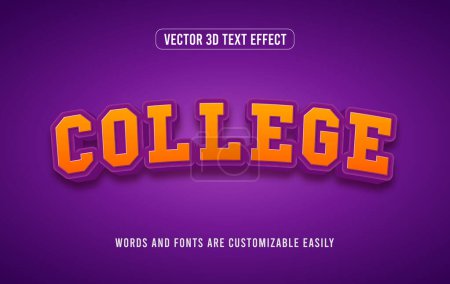 Illustration for College 3d editable text effect style - Royalty Free Image