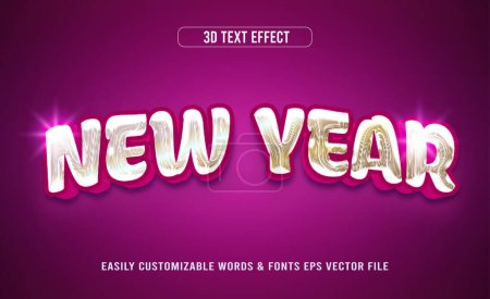 Illustration for New year silver glossy editable text effect - Royalty Free Image