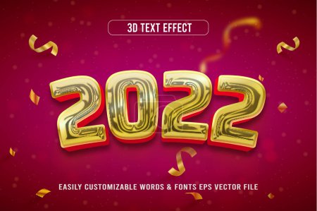 Ilustración de 2022 nuevo año editable estilo de efecto de texto 3d - Imagen libre de derechos