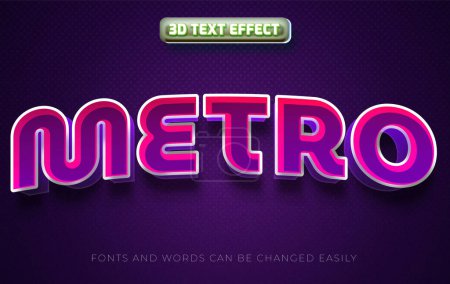 Illustration for Metro neon sign 3d editable text effect style - Royalty Free Image