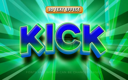 Illustration for Kick 3d editable text effect style - Royalty Free Image