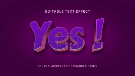Illustration for Yes violet simple editable 3d text effect - Royalty Free Image