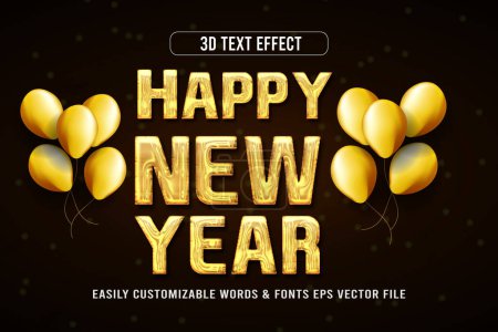Ilustración de Feliz año nuevo estilo de efecto de texto editable de oro - Imagen libre de derechos