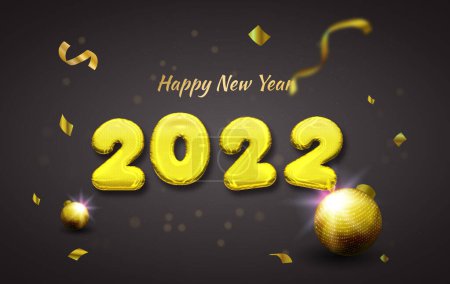 Téléchargez les illustrations : Nouvel an 2022 fond noir et doré - en licence libre de droit