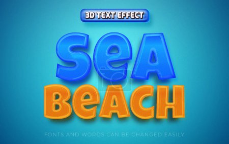 Illustration for Sea beach 3d editable text effect template - Royalty Free Image
