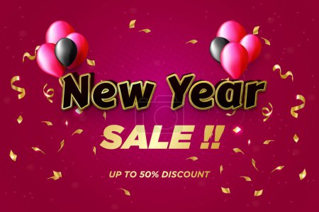 Ilustración de Año nuevo venta web banner con globos - Imagen libre de derechos