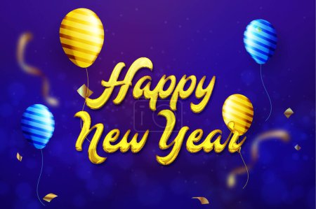 Illustration for Happy new year 2022 blue greetings celebration card background - Royalty Free Image