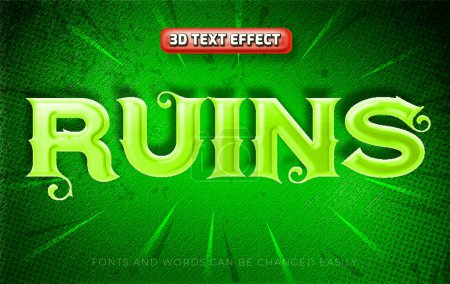 Illustration for Ruins green 3d editable text effect style - Royalty Free Image