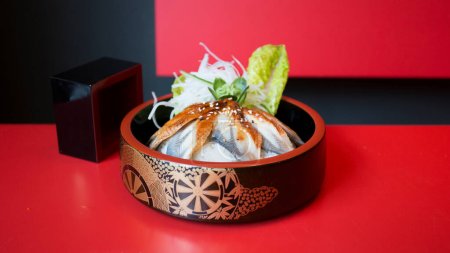 Donburi eel. Sushi rice combination with smoked eel fish.