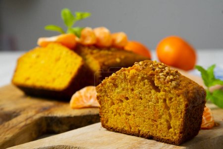 Photo for Tangerine cake with fresh fruit. - Royalty Free Image