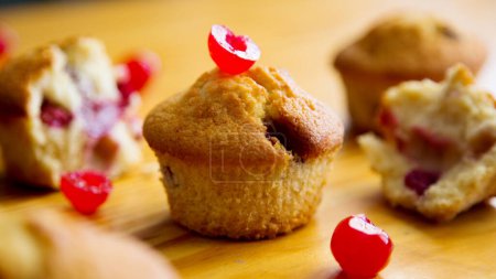 Photo for Cherry muffin made in a German patisserie. - Royalty Free Image