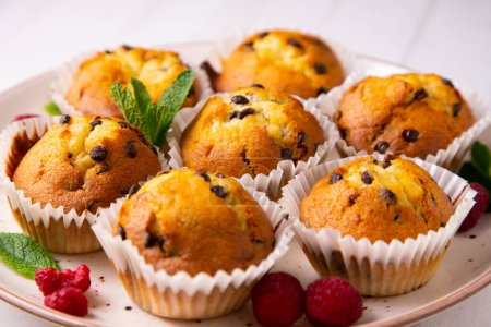 Photo for Chocolate chips muffin made in a German patisserie. - Royalty Free Image
