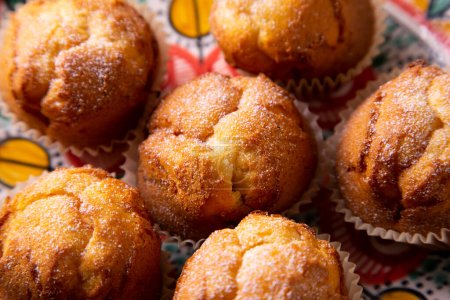 Homemade muffins made with egg and honey.