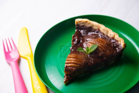 Photo for Pear tart with caramel and mascarpone cheese - Royalty Free Image