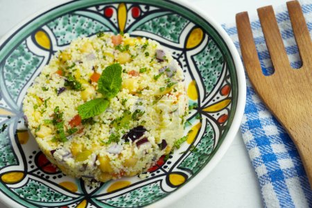 Couscous salad with assorted vegetables and chickpeas