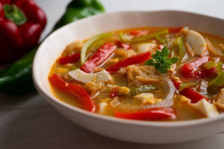 Photo for Pepper soup traditional Spanish recipe. - Royalty Free Image