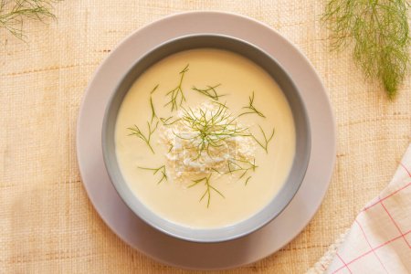 Photo for Homemade leek soup made with vegetable and potato broth. - Royalty Free Image