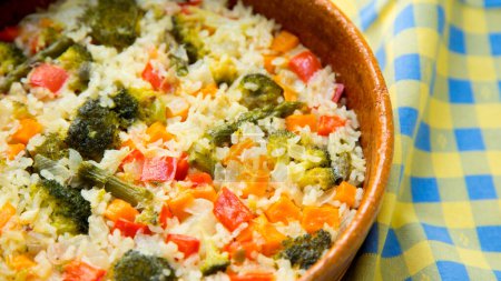 Photo for Baked rice with vegetables. Traditional Spanish paella recipe. - Royalty Free Image